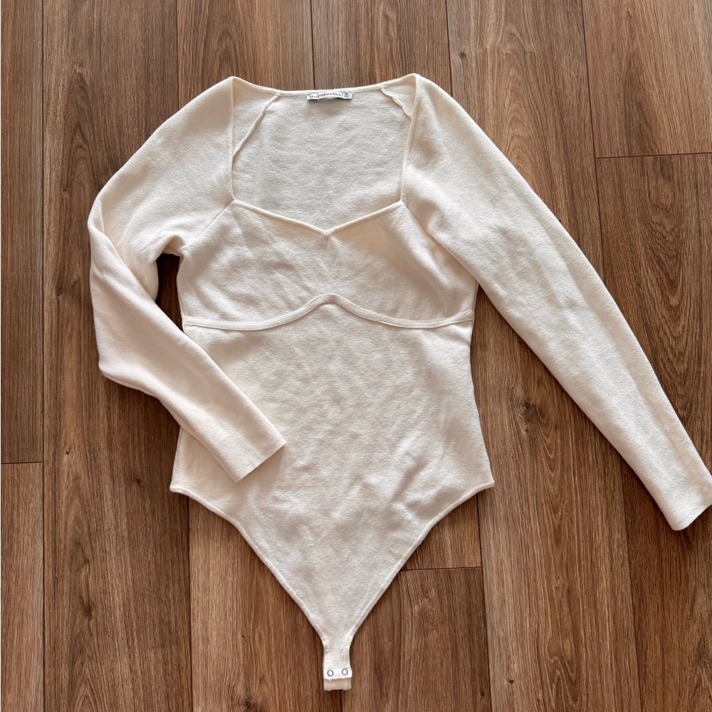 NWT A&F - Double Layered Cream Sweetheart Neck Bodysuit- Size XL